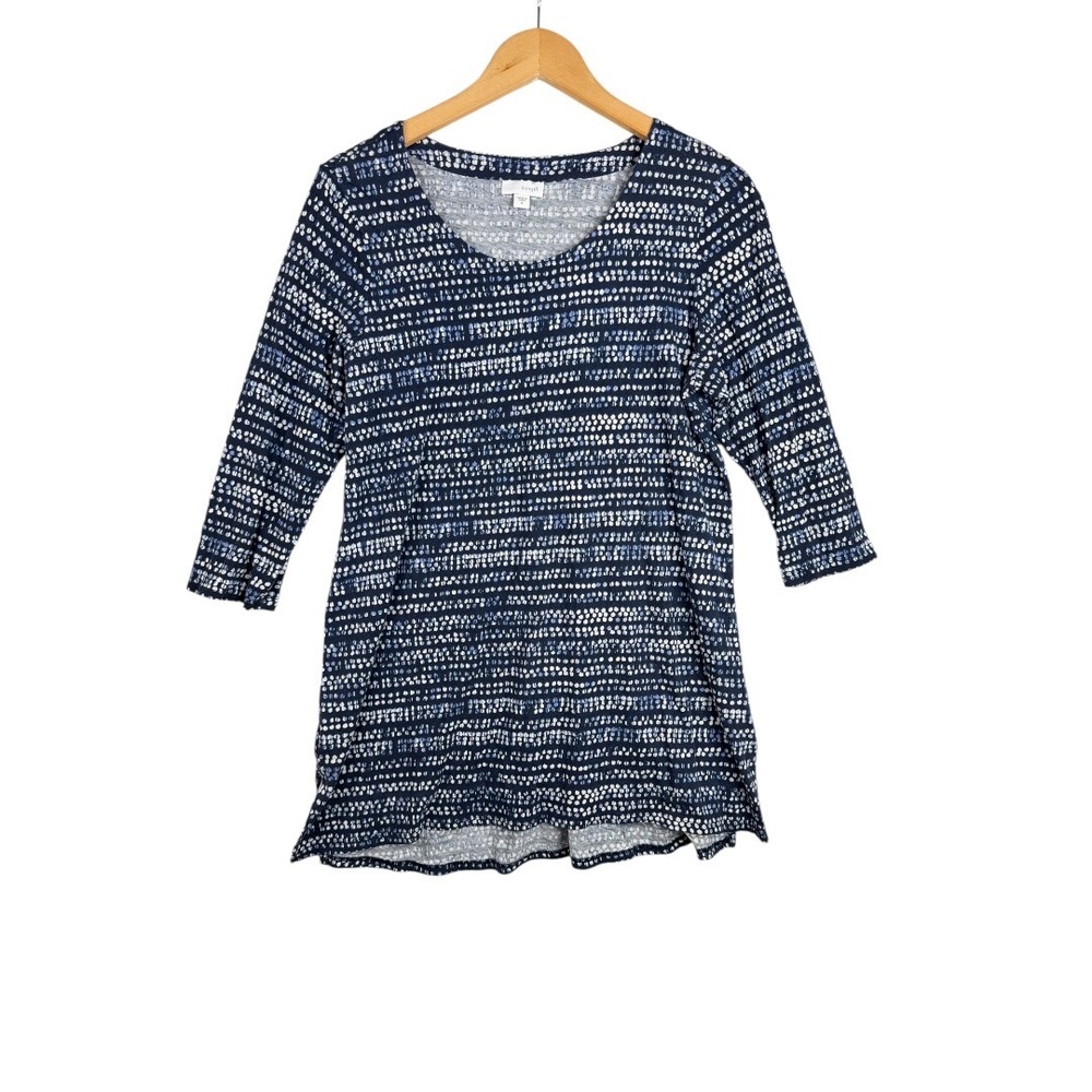 J. Jill‎ Jersey Knit 3/4 Sleeve Tunic Shirt size Medium Blue/Black